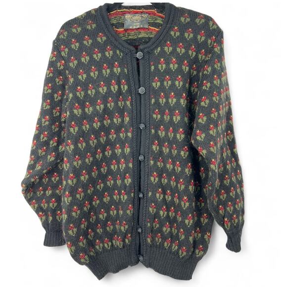 Vintage Sweaters - VINTAGE Vitabella Norway 1990's 90's| L | Mohair cardigan sweater floral Knit